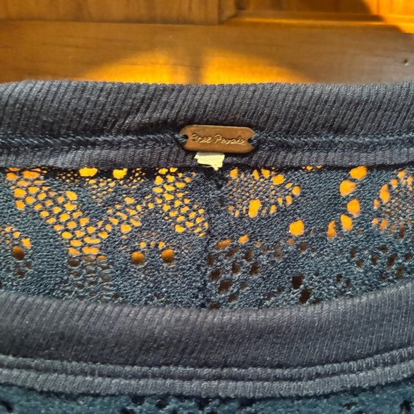 Free People Not Cold in This Floral Brushed Lace Knit High Low Top Teal - Picture 4 of 5